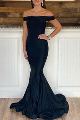 Black Prom Dress Satin Mermaid Long Evening Dress