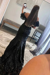 Black Prom Dress Sequin Off the Shoulder Long Evening Dress