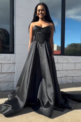 Black Prom Dress Sweetheart A Line Corset Formal Dress