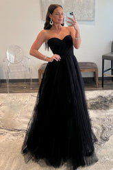 Black Prom Dress Sweetheart Tulle A-Line Evening Dress