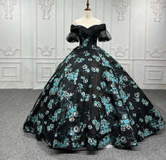 Black Quinceanera Dress Embroidered Ball Gown Sweet 16 Dress