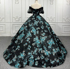 Black Quinceanera Dress Embroidered Ball Gown Sweet 16 Dress