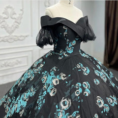 Black Quinceanera Dress Embroidered Ball Gown Sweet 16 Dress