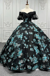 Black Quinceanera Dress Embroidered Ball Gown Sweet 16 Dress