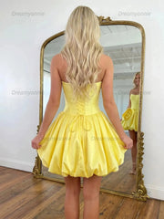 Black Satin Corset Rose Bubble Mini Homecoming Dress
