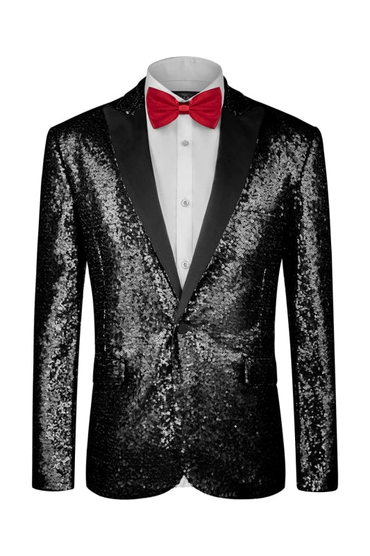 Black Sequins Two Piece Peaked Lapel Prom Suit