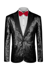 Black Sequins Two Piece Peaked Lapel Prom Suit