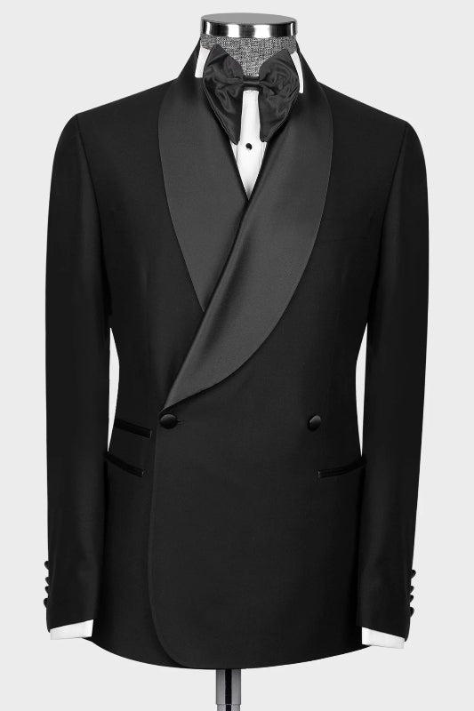 Black Shawl Lapel Double Breasted Wedding Suit