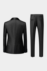 Black Shawl Lapel Jacquard 3-Piece Men's Suit Blazer Vest Pants