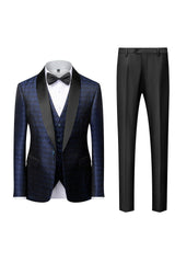 Black Shawl Lapel Jacquard 3-Piece Men's Suit Blazer Vest Pants