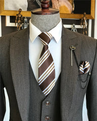 Black Striped Three Piece Peaked Lapel Business Suit