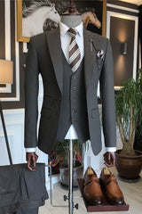 Black Striped Three Piece Peaked Lapel Business Suit