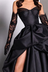 Black Sweetheart Prom Dress A Line Formal Dress with Slit