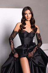 Black Sweetheart Prom Dress A Line Formal Dress with Slit
