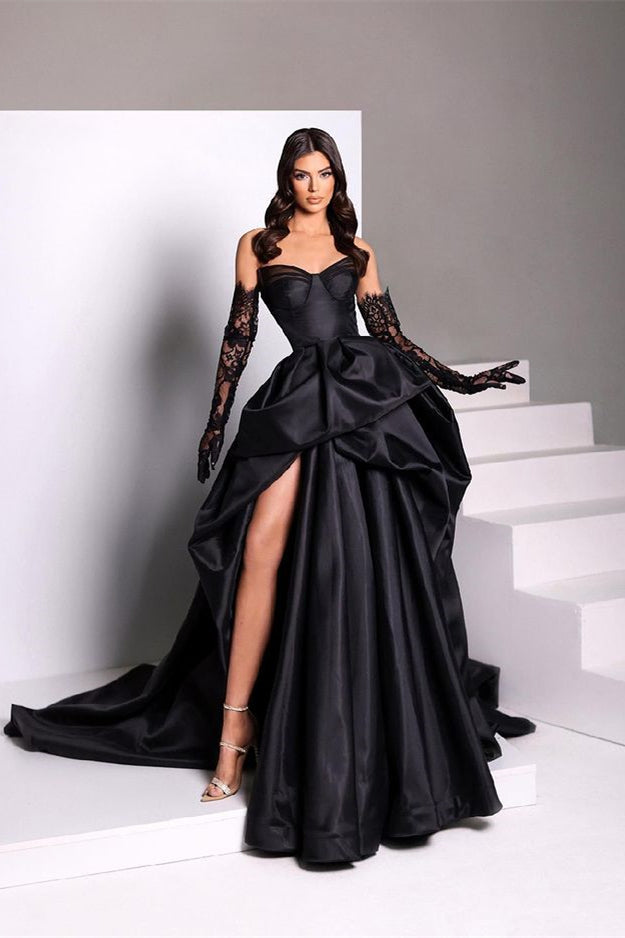 Black Sweetheart Prom Dress A Line Formal Dress with Slit