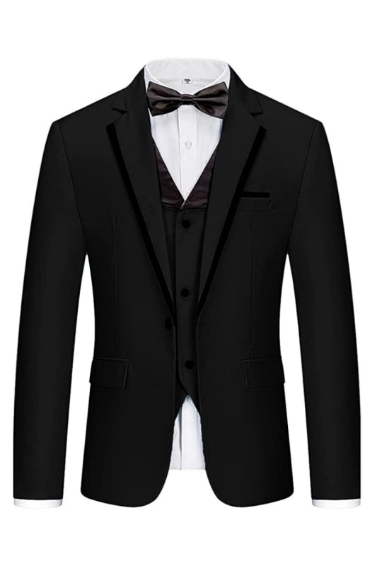 Black Three Piece Notched Lapel Business Suit for Men