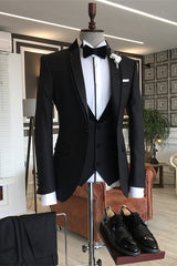 Black Three Piece Notched Lapel Business Suit