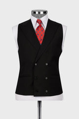 Black Three Piece Peaked Lapel Business Suit for Men