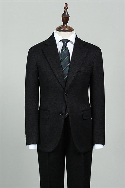 Black Two Piece Notched Lapel Formal Business Suit