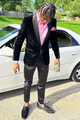 Black Velvet Shawl Lapel Men's Prom Blazer