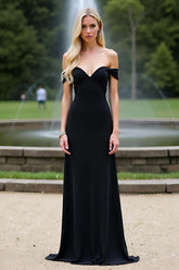 Black Wedding Guest Dress Sheath Long Off The Shoulder Formal Dress