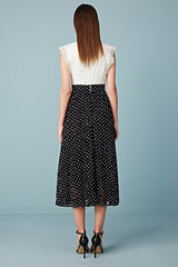 Black White Lace Polka Dots Midi Casual Holiday Dress