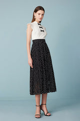 Black White Lace Polka Dots Midi Casual Holiday Dress