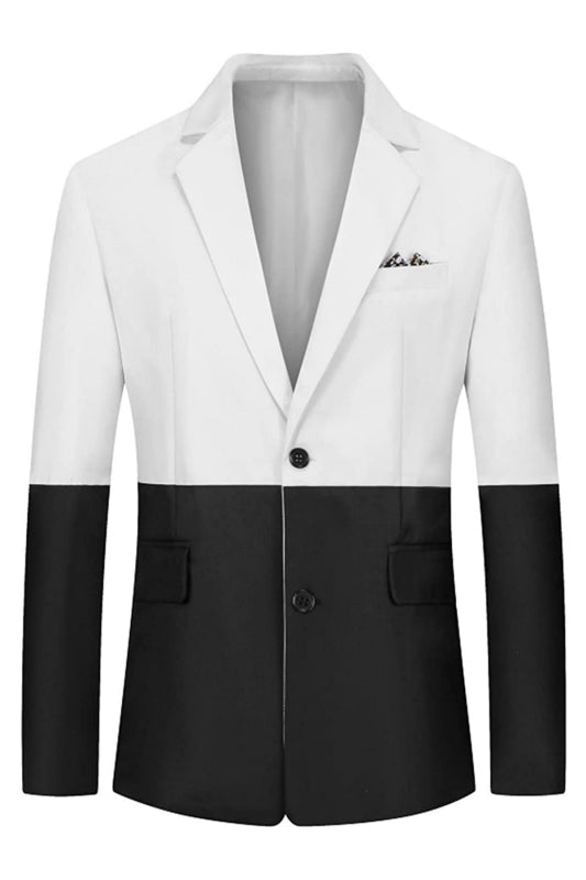 Black and White Notched Lapel 2 Piece Fancy Prom Suit