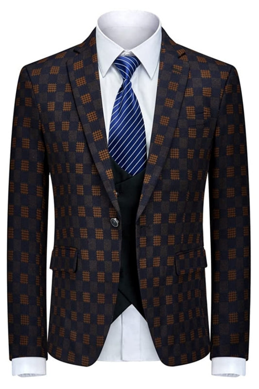 Black and Yellow Plaid Three Piece Business Suit for Men