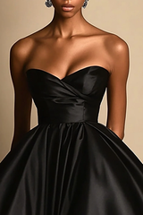 Black High Low Formal Dress Satin A Line Sweetheart Wedding Guest Dress
