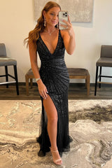 Golden Sheath Prom Dress V Neck Sequin Evening Dress