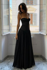 A Line Spaghetti Straps Pink Corset Prom Dress With Ruffles Formal Evening Gown