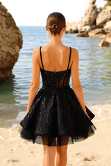 Black Homecoming Dress Sequined Spaghetti Straps A Line Short Cocktail Dress