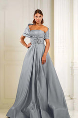 Blue A Line Prom Dress Asymmetric Neck Beaded Formal Dress