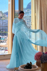 Blue A Line Prom Dress Multicolor Formal Dress