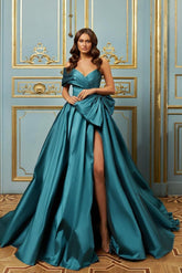Blue A Line Prom Dress One Shoulder Satin Formal Dress