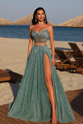 Blue A Line Prom Dress Sweetheart Beaded Sleeveless Formal Dress