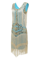 Blue Apricot Gatsby Dress Sequin Fringe 1920s Dress