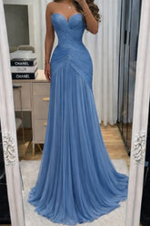 Blue Chiffon Mermaid Prom Dress with Ruched Sweetheart Bodice