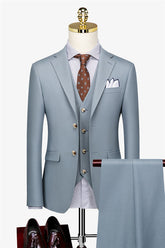 Blue Close Fitting Three Piece Business Suit