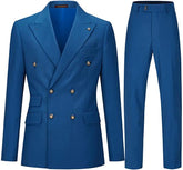 Blue Double Breasted Peaked Lapel Prom Suit