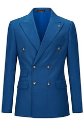 Blue Double Breasted Peaked Lapel Prom Suit