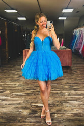 Blue Homecoming Dress A Line Corset Short Prom Dress