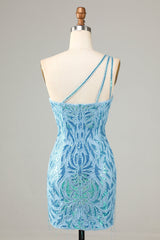 Blue Homecoming Dress Beaded Fringed Tight Short Cocktail Dresses