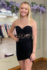 Strapless Corset Red Homecoming Dress Tight Short Cocktail Dresses with Lace