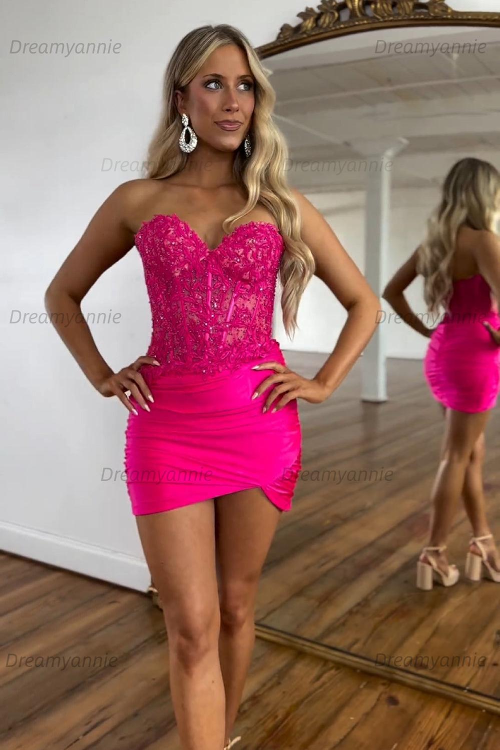 Strapless Corset Red Homecoming Dress Tight Short Cocktail Dresses with Lace