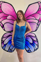 Blue Homecoming Dress Corset Sequin Tight Short Cocktail Dresses with Lace
