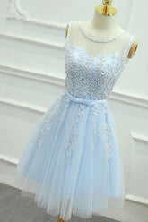 Blue Homecoming Dress Round Neck A Line Prom Dress