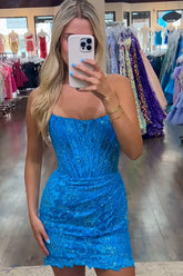 Blue Homecoming Dress Strapless Corset Tight Short Cocktail Dresses