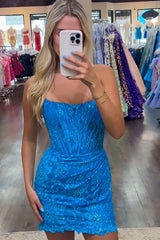 Blue Homecoming Dress Strapless Corset Tight Short Cocktail Dresses